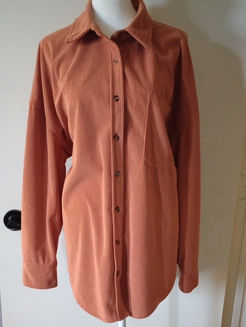 Rustic Orange Button-Up Corduroy Shirt Size XL